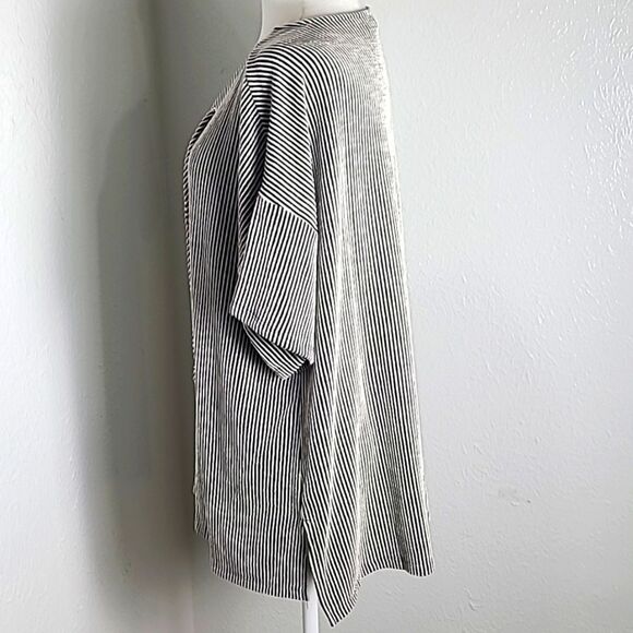 Cato Black & White Stripe Top with Lace-up Neckline, Size 14/16W - Picture 6 of 10